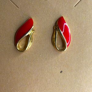Vintage Red Enamel & Gold Earrings